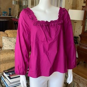 J. Crew violet square neck, ruffled blouse